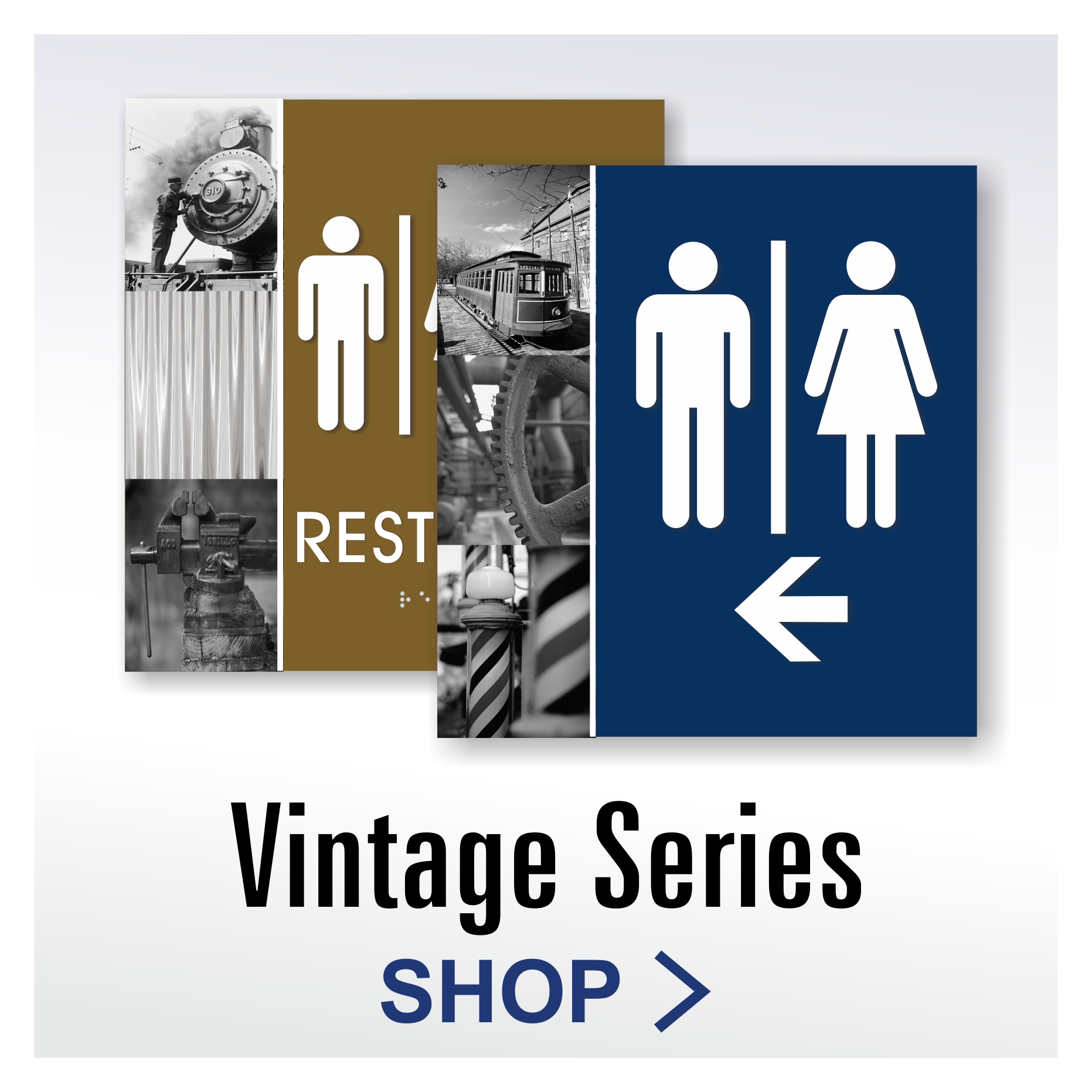 Vintage Photo Series decorative ADA compliant washroom signs